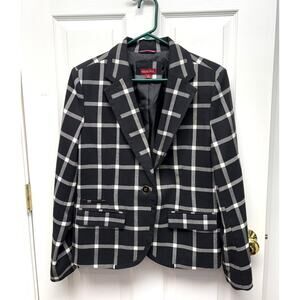 Merona Black and White Plaid Blazer, Cropped, Pink Accents, Lined, Size 14